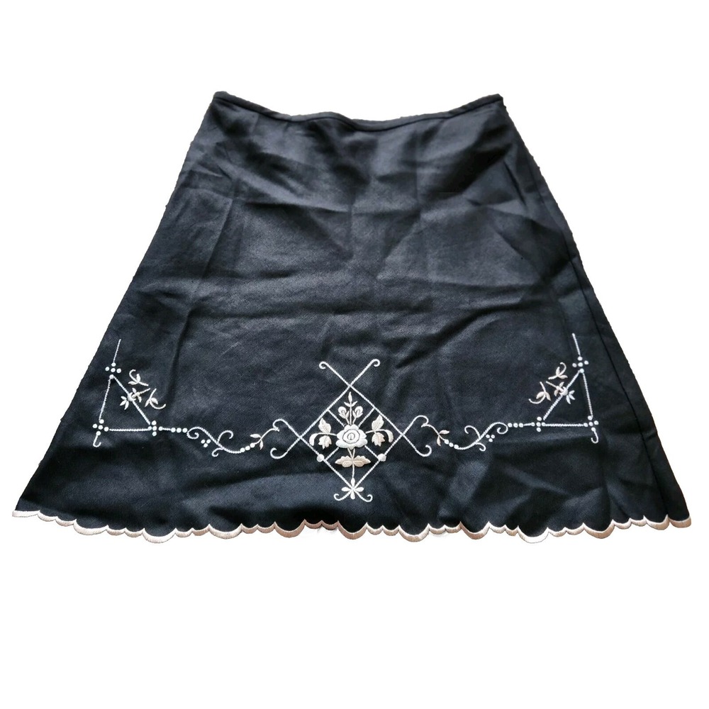 NWT LOFT Ann Taylor Linen Blend A-line Skirt Womens 14 Black Embroidered Floral